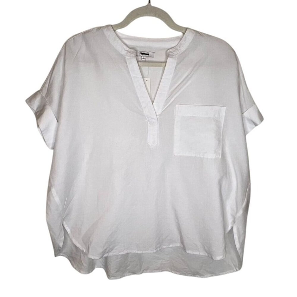 Madewell Lakeline Pipeline Popover Shirttail Top Small White Relaxed Fit NWT